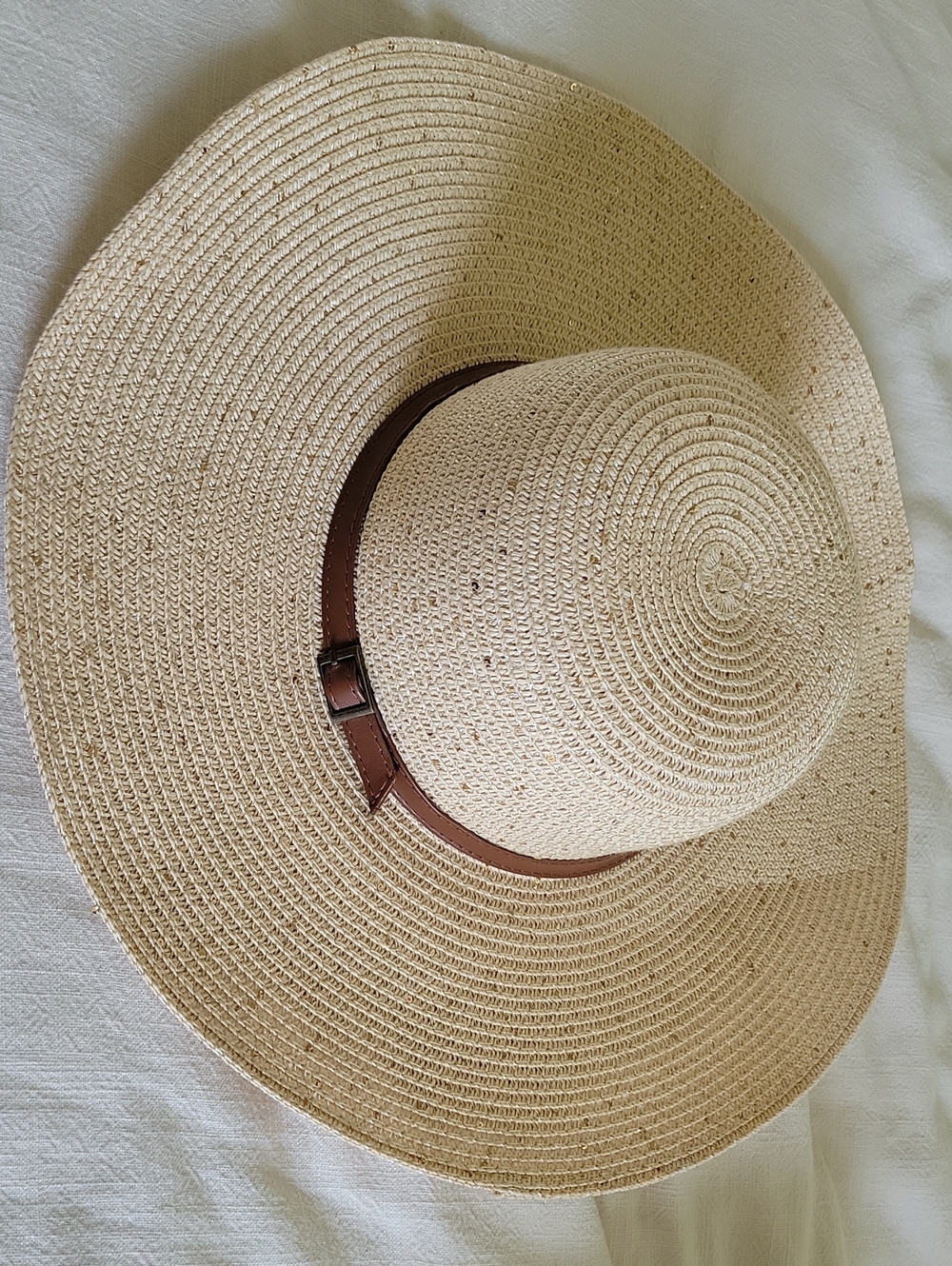 Straw Wide-Brim Sun Hat with Brown Band